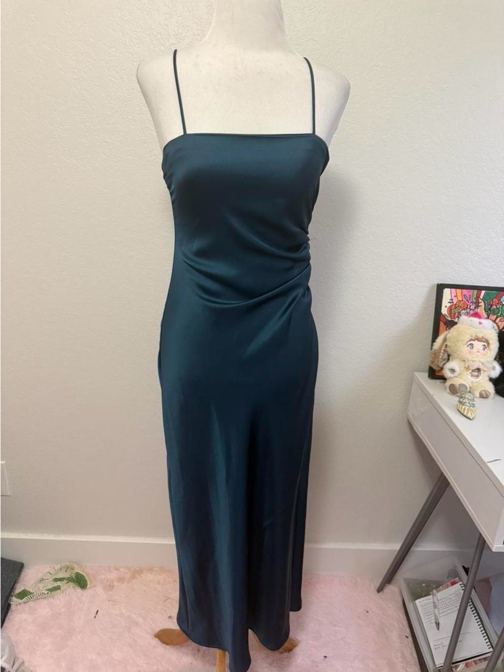 Zara Satin Slip Maxi Dress in Teal Green